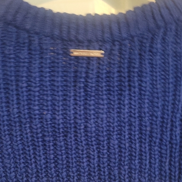 Michael Kors SzMed 100% Cotton Cable Knit Navy White Striped Scoop neck Sweater - Picture 4 of 6